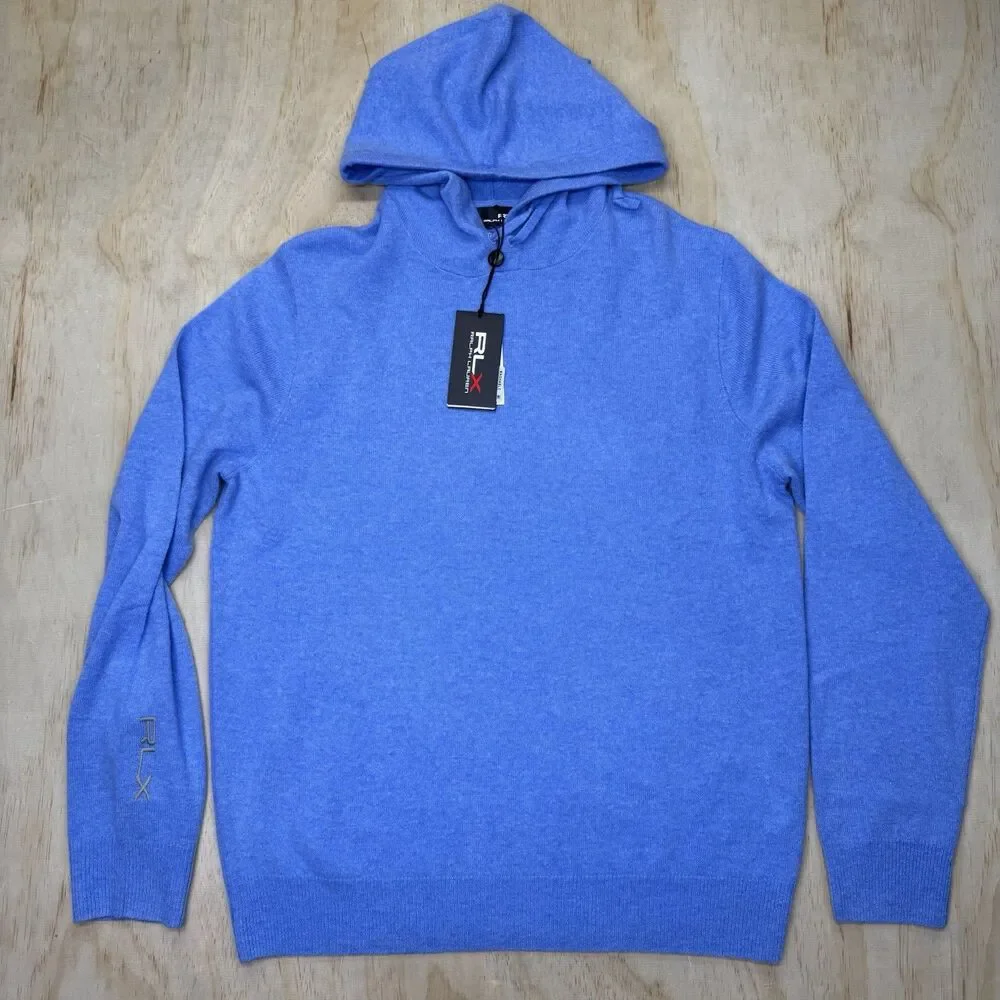 NEW RLX Ralph Lauren Golf 10/15 Washable Cashmere Hooded Sweater Blue SM